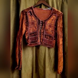 Vintage Velvet Open Front Jacket Small Medium Orange Rust